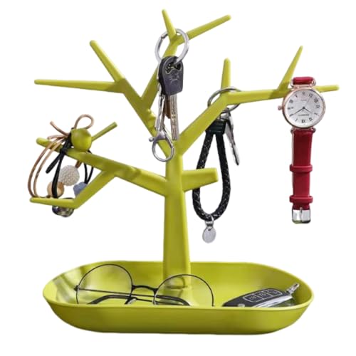 OULIGET Tabletop Key Holder Stand Tree Key Rack,Stand Jewelry Display Necklace Ring Earring Holder Rack,Jewelry Organizer Tray Home Decor for Home Entryway (Green) - color: Green
