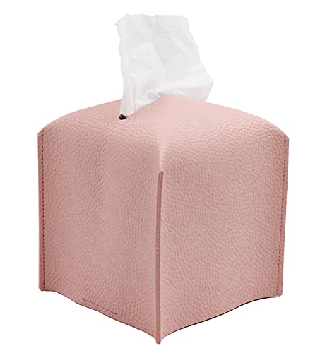 Livelab Tissue Box Cover Holder, Square Modern Decoration PU Leather Facial Tissues Case Roll Paper Dispenser for Bathroom Vanity Countertop, Night Stands, Office Desk Car 5X5X5'' | Pink - color: Pink