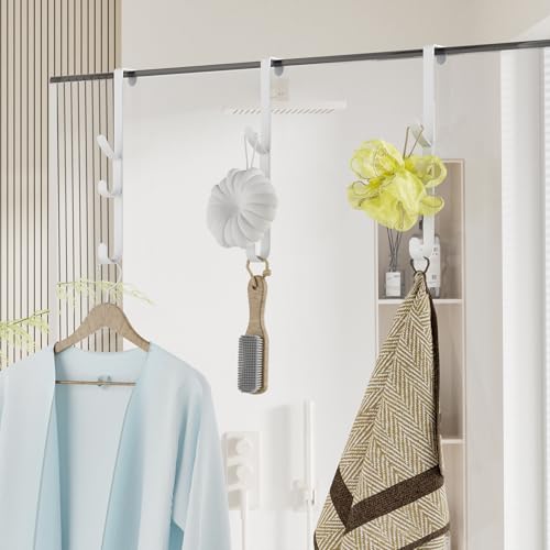 Over the Door Hooks hanger,over the door towel hook Organizer hanging for coat clothes backpack hat purse Metal Towel Rack Back of Shower for Bathroom,Dorm,Bedroom,Kitchen,Office Closet (White-3Packs) - color: White, size: 3 Pack