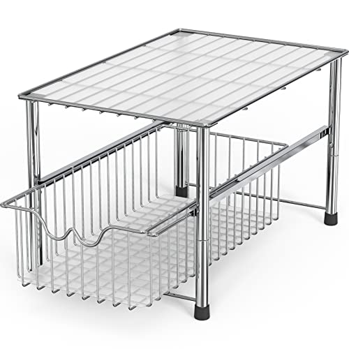 DecoBrothers Stackable Under Sink Organizer with Sliding Basket, Chrome - color: Chrome
