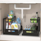 INNOVATIVE LIFE Under Sink Organizer, 2 Pack 2 Tier Under Sink Organizers and Storage, Slide Out Pull Out Cabinet Organizer Shelf, Metal Sliding Drawer for Kitchen， Bathroom，Black - size: Black (2 Pack)