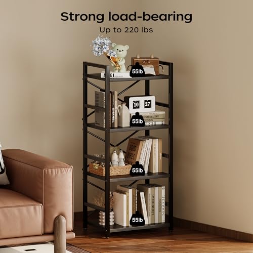 Homeiju Black Bookshelf, 4 Tier Small Bookcase, Black Metal Small Bookcase, Book Shelf Organization and Storage for Living Room, Bedroom, and Home Office - color: Black, size: 4 Tier