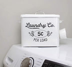 AuldHome Design Farmhouse Laundry Powder Container, White Enamelware Detergent Bin w/Scoop