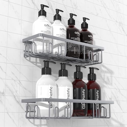 Getsrichfc Shower Caddy Adhesive, Rustproof Shower Shelves for Inside Shower, Large Capacity Bathroom Organizers and Storage, Shower Storage with Removable Hooks, No Drill Bathroom Accessories Grey - color: Grey