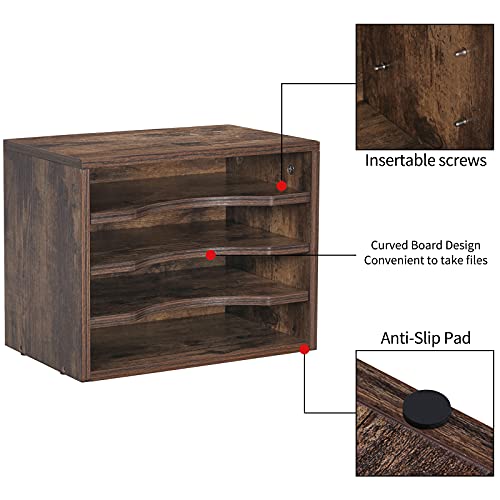 Snughome Vintage Wood File Organizer Desktop, 13.4’’ Document Letter Mail Tray Sorter with 3 Adjustable Shelves, Wooden Desktop Paper File Sorter Holder for School Home Office Supplies - size: 13.4’’L x 9.1’’W x 10.6’’H