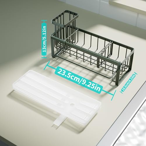HapiRm Sponge Holder for Kitchen Sink - Self-draining Sink Caddy with Brush and Dishcloth Holders, Stainless Steel Kitchen Organizer for Countertop - Green - color: Green, size: with Dishcloth Holder