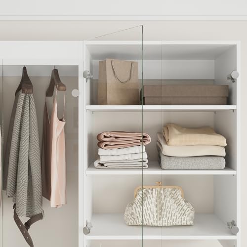 ROOMTEC Modular Closet System Glass Door Pair Set, Clear Frameless Tempered Glass Panels, Add-On for Double Hanging Units, 39.37" H × 19.5" W - size: Frameless Glass Door – 19.5"W x 39.37"H