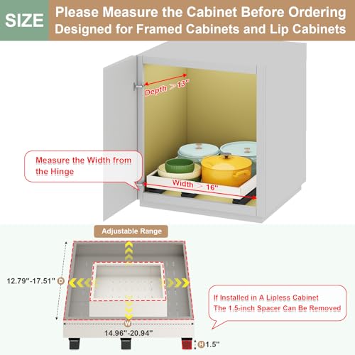 Pull out Cabinet Organizer,Expandable Width(16"-21"),Depth(13"-17") with 3 Rails,Roll out Drawers,No Drill Adjustable Slide out Shelves for Kitchen,Pantry,for Both Lip and Lip-Free Cabinets,White(1PC) - color: White, size: (16"W-21"W)X(13"D-17"D)
