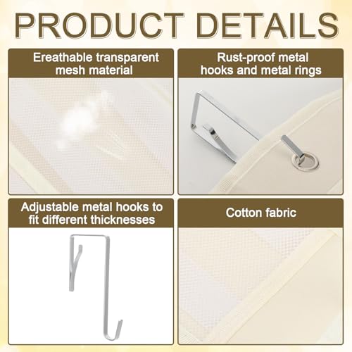 Batiyeer Over the Door Shoe Organizer Cotton Material 24 Large Breathable Mesh Pockets with 4 Pcs Hooks Closet Rack Hanger Holds up to 40 Lbs Space Saving Hanging Storage Holder