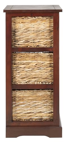 SAFAVIEH Home Collection – Halle Cherry Storage Side Table with Wicker Baskets, Farmhouse Accent Storage, Fully Assembled (AMH5738C) - color: Cherry