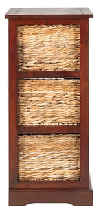 SAFAVIEH Home Collection – Halle Cherry Storage Side Table with Wicker Baskets, Farmhouse Accent Storage, Fully Assembled (AMH5738C) - color: Cherry