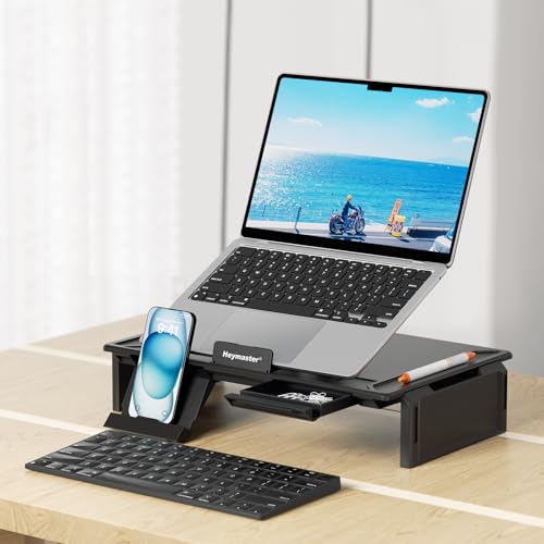 Heymaster Ergonomic Monitor Stand Riser, Laptop Stand Foldable Muti-Angle Adjustable Portable Foldable Stand with Heat-Vent Compatible with MacBook, Air, Pro, Surface Laptop (9-17 inches) (Black) - color: Black