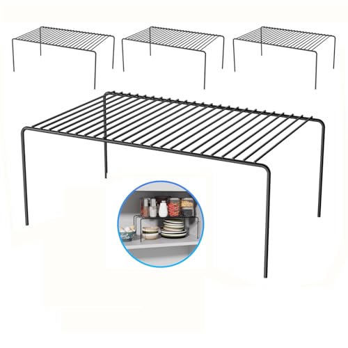 Large(15.7 x 9.4 inch)Black Cabinet Storage Shelf Rack Set of 4, Rustproof Metal Wire Kitchen Counter Organizers and Storage, Spice Organization for Cabinet, Plate, Dish, Pantry, Bathroom, Fridge - size: 4Pack-Black-15.7 x 9.4 inch