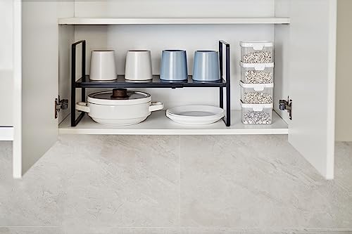 Nxconsu Cabinet Shelf Expandable Height Adjustable Organizer Riser for Kitchen Cabinet Pantry Cupboard Under Sink Countertop Organization Storage Space Saver Stackable Heavy Duty Metal Black - color: Black, size: 8.6’’D * 13.8-24.8’’W * 9.7’’H