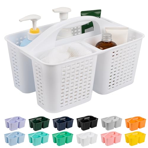 Tiawudi Portable Shower Caddy, Caddy Organizer with Handle, Plastic Shower Basket Hold Soap, Shampoo, Hair Supplies and Beauty Products, Cleaning Supplies Organizer for Home, Dorm, Shelf and Cabinet - color: White