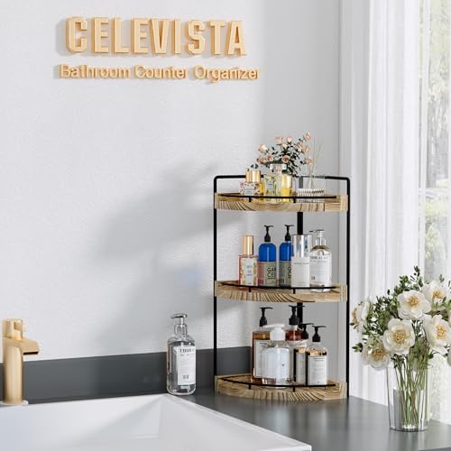 Corner Bathroom Counter Organizer, 3 Tier Bathroom Storage Countertop for Skincare, Sink Shelf for Kitchen Decor, Vanity, Dresser, Makeup, Gift(Rustic Brown) - color: Rustic