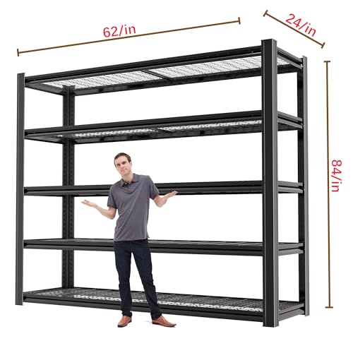 62" W x 24" D x 84" H Garage Shelving Heavy Duty Metal Shelving 3500LBS Storage Shelves Adjustable Metal Shelves for Storage Industrial Garage Shelves for Warehouse Basement - size: 5T 84*62*24