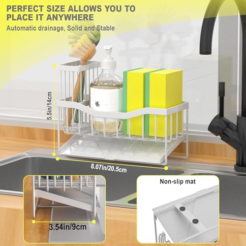 Fssvcd Maifan Sink Caddy Sponge Holder for Kitchen with Brush Holder and Stainless Steel Self Drain Tray, Rustproof Kitchen Sink Organizer for Sponge, Soap Dispenser Storage Accessories - color: White