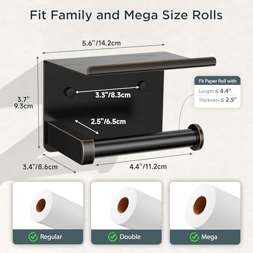 FORIOUS Toilet Paper Holder with Shelf, Adhesive or Screw Wall Mount Toilet Paper Roll Holder for Bathroom, SUS 304 Stainless Steel Commercial Toilet Tissue Holder Dispenser, Oil Rubbed Bronze - color: Oil Rubbed Bronze