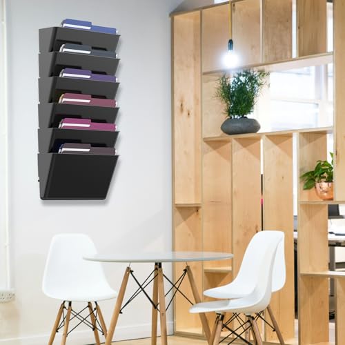 MINDEPOT 6 Pockets Acrylic Wall File Organizer, Clear Wall File Holder, Plastic Hanging Wall File Holder for Office, School and Home, Black - color: Black, size: 6Pack