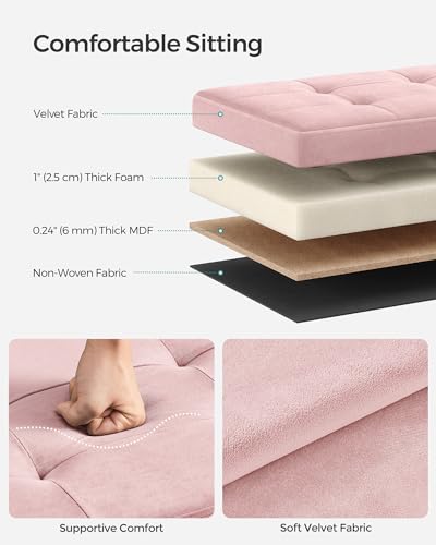 SONGMICS Storage Ottoman, Foldable Small Ottoman Foot Rest, 12.2 x 16.1 Inches Foot Stool, Load up to 286 lb, for Living Room, Bedroom, Dorm, Jelly Pink ULSF200R01 - color: Jelly Pink, style: Velvet