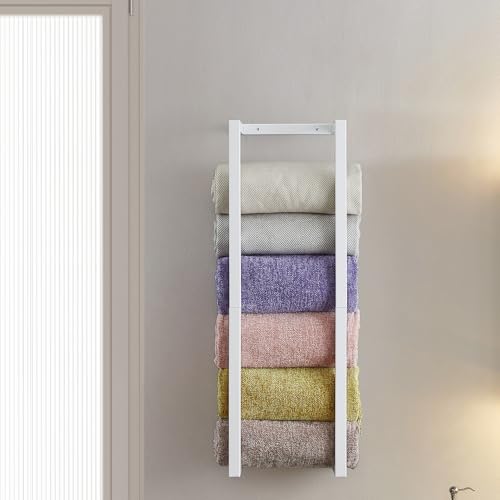 Towel Rack for Rolled Towels, Towel Rack for Bathroom,Wall Mounted Metal Bathroom Organizer, Bath Towel Holder Wall for Modern Small Space Bathroom Towel Storage (White) - color: White