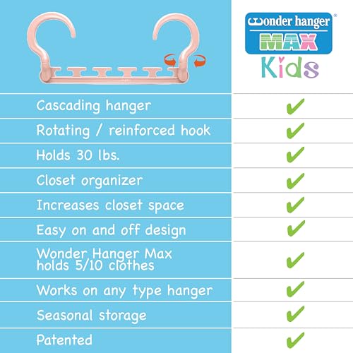 Wonder Hanger Max 10-Pack Space Saving Hangers, Reinforced Hooks Swivels 360°, Cascading Hanger, Teens, College Dorms, Kids & Closet Organizer, Assembled – Pastel Pink - color: Pink, size: PACK OF 10