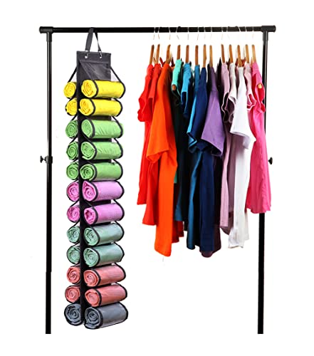 Legging Storage Bag Storage Hanger Can Holds 24 Leggings or Shirts Jeans Compartment Storage Hanger, Foldable Leggings Organizer Clothes Portable Closets Roll Holder (Grey-2) - color: Grey-2