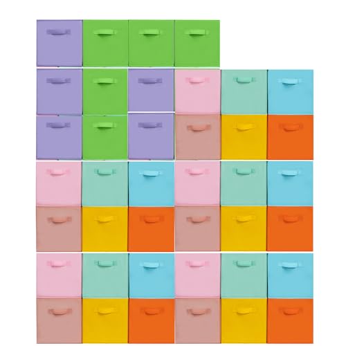 Storage Bins, 11 Inch Fabric Storage Cubes, Collapsible Cube Storage Box, Fabric Closet Organizers with Handle for Office, Closets, Bedroom, Living Room, Multi-Color, 40 Set, 8 Color - color: Multi-Color, size: 40 Pack