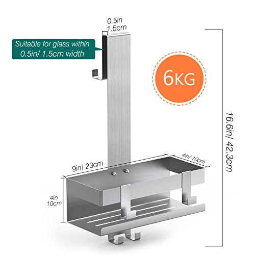 Emibele Over The Door Shower Caddy, 304 Stainless Steel Hanging Shower Caddy Rustproof Shower Shelves,No Drilling Hanging Shower Organizer for Bathroom Glass Door Up to 1.5cm,Basket: 23×10×10cm,Silver - color: Metallic Silver, style: 1-Tier