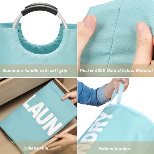 Maxsilan 90L Large Laundry Basket, Freestanding Tall Clothes Hamper, Collapsible Laundry Bag, Light Blue - color: Light Blue, size: 90l