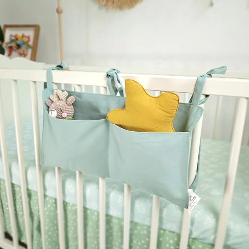 Baby Bedside Hanging Storage Bag - 2-Pocket Bedside Storage with High Capacity for Diapers & Essentials, Space-Saving Hanging Nursery Organizer 5 Colors Available (Blue) - color: Blue