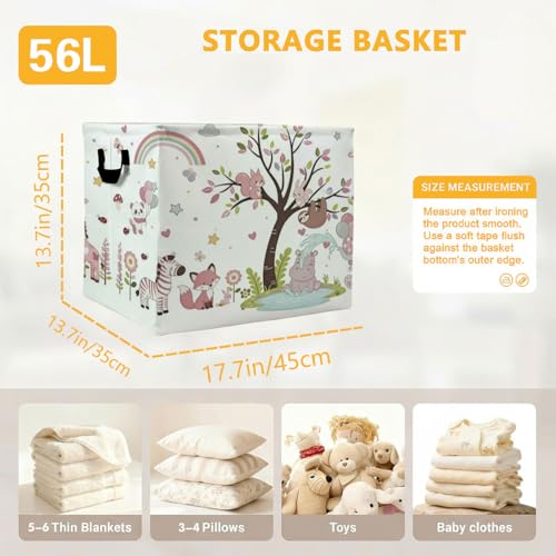 56L Animals Print Laundry Basket Clothes Hamper with Handles,Foldable Blanket Storage Large Laundry Hamper with Waterproof PE,Toy Storage Bin Organizer,Cube Clothes Organizer,Home Decor - color: Animals