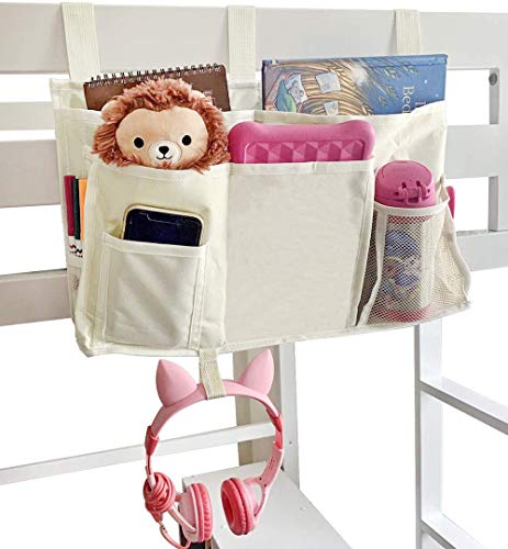 Bunk Bed Organizer - Bedside Storage Caddy with Pocket, Hanging Organizer for Dorm Room, Hospital Bed Rail and More (Cream) - color: White