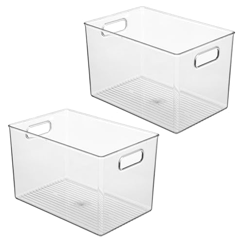 iDesign Storage Bins with Handles - Organizer Bins for Kitchen, Pantry, Bathroom, or Home Office - Set of 2 - Clear - style: Pack of 2