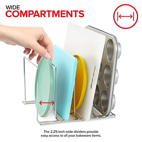 Stock Your Home Kitchen Cabinet Organizer, Chrome (2 Pack) Steel Baking Sheet Holder with 4 Slots for Cabinet, Bakeware Organizer, Divider for Cutting Boards, Pot Lids, Pan Lids, Cookie Sheets - color: Chrome