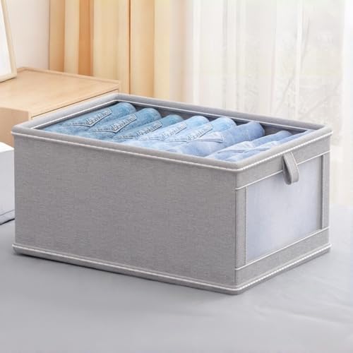 1 Pc Large Storage Bins with Clear Window Collapsible Cloth Organizer Box for Clothing, Toys, Blankets, Closet Shelf Storage, Grey, Large - size: L