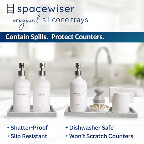Spacewiser Countertop and Vanity Tray - 2 PC (11” and 7”) Shatterproof Silicone Kitchen and Bathroom Trays for Counter, Kitchen Soap Dispenser Tray, Vanity Trays for Bathroom, Perfume Key Tray - color: Marble Design, size: Set‐ 1 Small + 1 Large