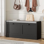 MHOM Black Modern Entryway Bench with 2 Flip Drawers, Shoe Bench with Padded Seat Cushion, Wooden Storage Bench for Hallway and Entryway - color: Black