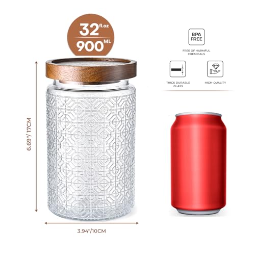 Adodeen 32oz Vintage Glass Jar With Lid, Glass Storage Containers, Airtight Kitchen Storage Containers For Sugar, Coffee, Tea, Spice, Flour, Candy Cookie, Pasta, Cereal, Cute Decorative Jars - color: Window-32oz