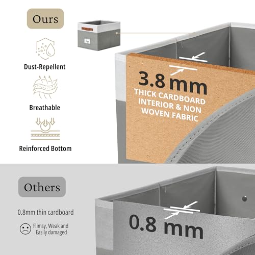 DECOMOMO Storage Baskets for Shelves - Large 15"x11"x10" Foldable Fabric Storage Bins, Baskets for Organizing with Labels (Grey & White, 4pcs) - color: Grey & White
