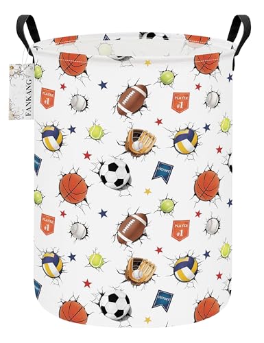 FANKANG Storage Basket, Nursery Hamper Canvas Laundry Basket Foldable with Waterproof PE Coating Large Storage Baskets for Kids Boys and Girls, Office, Bedroom, Clothes,Toys(3D Sports Balls) - color: 3D Sports Balls