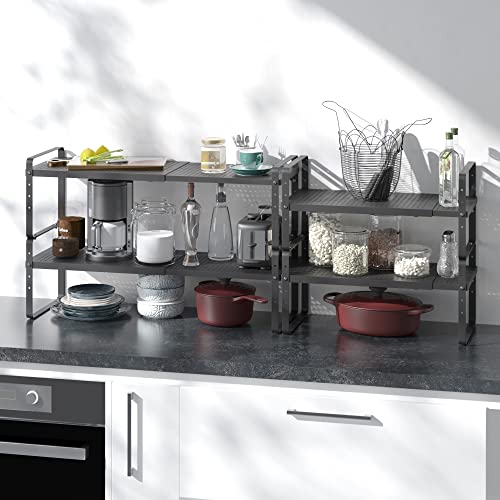 Expandable Cabinet Shelf Organizer Adjustable Metal Spice Rack Stackable Freestanding Counter Storage Shelves for Kitchen Cabinet Under Sink Office Desk (Black - 1Pack - L16.5-27'' * W10.2'' * H9.6'') - color: Black - 1pack - L16.5-27'' * W10.2'' * H9.6''