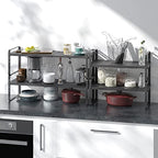 Expandable Cabinet Shelf Organizer Adjustable Metal Spice Rack Stackable Freestanding Counter Storage Shelves for Kitchen Cabinet Under Sink Office Desk (Black - 1Pack - L16.5-27'' * W8'' * H9.6'') - color: Black - 1pack - L16.5-27'' * W8'' * H9.6''