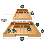 Bamboo Drawer Organizer – Expandable 9 Slot Silverware & Utensil Tray for Kitchen, Office & Kitchen –Fits 13”–19.6” Drawers, Natural Bamboo Wood, Deep Compartments - Durable & Eco-Friendly - size: 9 Slot