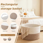 XXXXL 125L Extra Large Blanket Basket, 23.6" x 16.9" Jumbo Woven Cotton Rope Storage Basket with Handles, Laundry Hamper, Toy Storage for Living & Play Room(White & Brown) - color: White & Brown