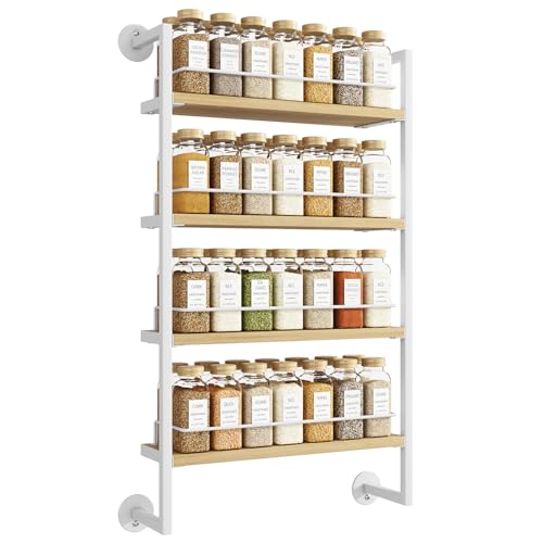 IBUYKE Spice Rack Wall Mount,4 Tier Hanging Seasoning Organizer,Spice Rack for Wall for up to 50 Jars,Spice Organization for Kitchen Cabinet,Living Room,Bathroom,Pantry,Natural TLJ016R - color: White