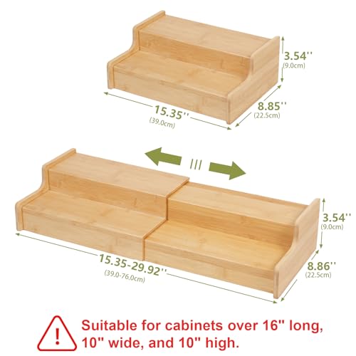 Hongtamoya 2-Tier Expandable Bamboo Mug Holder Coffee Mug Rack Organizer for Countertop, Multi-Functional Mug Display Shelf for Coffee Bar, Kitchen, and Home (15.35"~29.92") - size: (15.35~29.92'')L*8.86''W*4.53''H