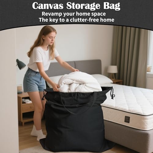 Canvas Laundry Bag 40"W x 35"H, Thick Canvas Laundry Bag with Handles & Drawstring, Extra Large Heavy Duty Washable Storage Sack (XXL, Black) - color: Black, size: XXL 40"Wx35"H┃1 Pack