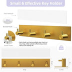 VIS'V Key Holder Wall Mount, Large Metal Self Adhesive Key Hanger with 4 Hooks, No Drilling, Extra Adhesive Strip, Gold - color: Gold